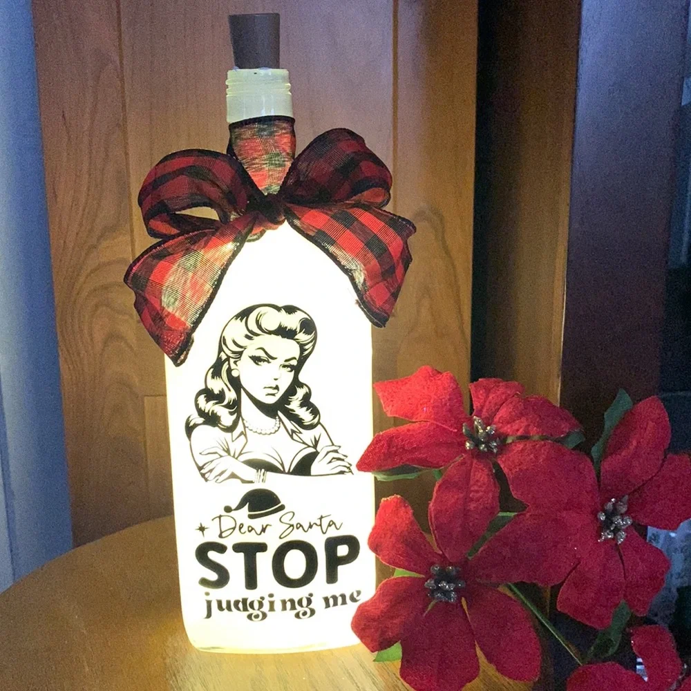 'Dear Santa, Stop judging me' vintage holiday lantern